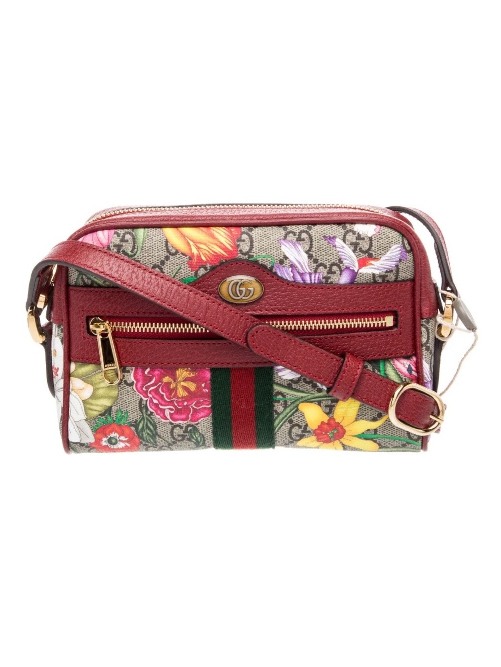 Gucci Floral GG Supreme Crossbody with Red Leather Trim